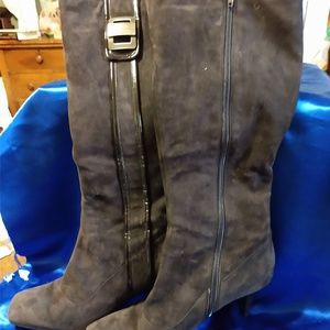 Calvin Klein Dark Brown Suede Side Zip Spiked Heel